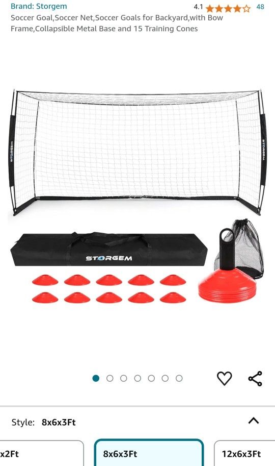 Brand: Storgem
41
48
Soccer Goal,Soccer Net,Soccer Goals for Backyard,with Bow
Frame,Collapsible Metal Base and 15 Training Cones