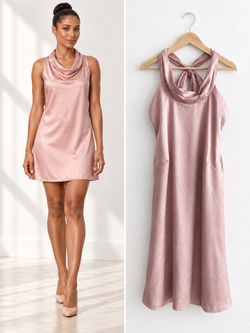 Daily Drills Blush Pink Satin Backless Bow Mini Dress M