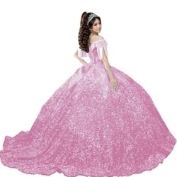 Luxury Ball Gown Sequin Quinceanera Dresses Glitter Sequined Off Shoulder Sweet 15/16 Dresses with Tassels 