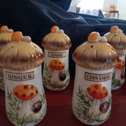 Vintage 1970s Merry Mushrooms Spice Jars
