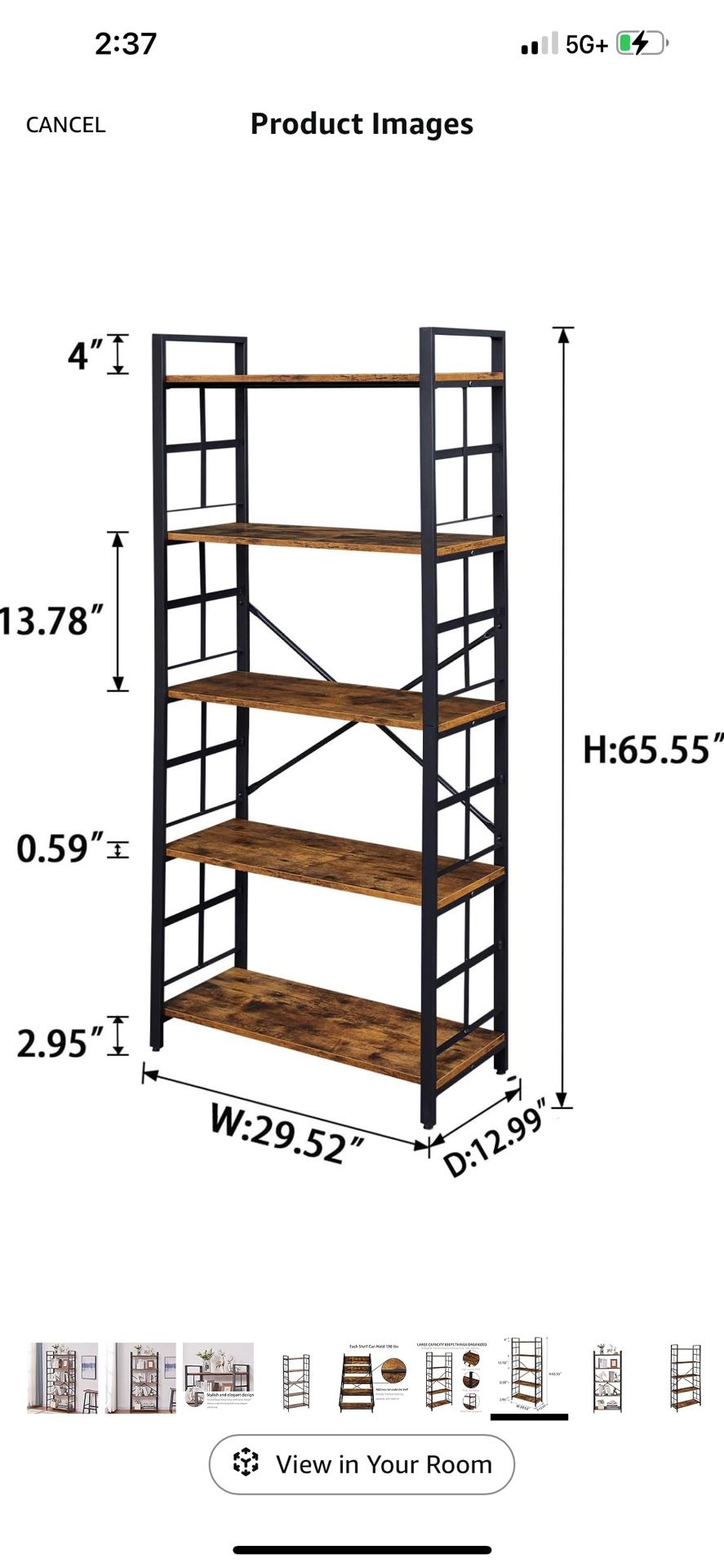 Shelves, 5-Tier Vintage Bookcase and Bookshelves