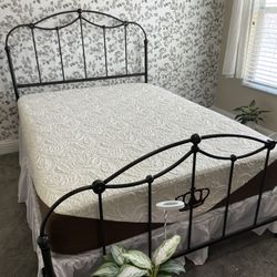 Full size bed frame + mattress + mattress cover