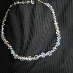 Vintage 1950s Aurora Borealis Crystal Necklace – Iridescent Choker