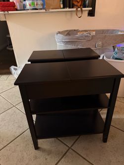 Dark Brown Side Tables with Shelves – Set of 2