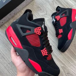 Jordan Air Jordan 4 retro “red thunder” Red Thunder Trendy Mid-top Retro Basketball Shoes Men's And Women's Black And Red