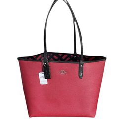 NWT Coach Reversible Large Red and Black City Tote Bag 