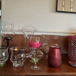 9  Pcs Glass Candle Holders/ Vases.