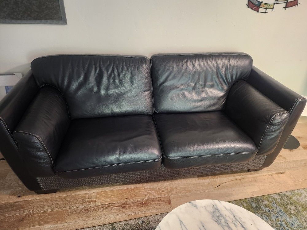 Black REAL LEATHER Couch OBO..