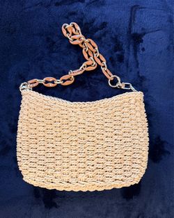 Woven Straw Shoulder Bag with Chain Strap