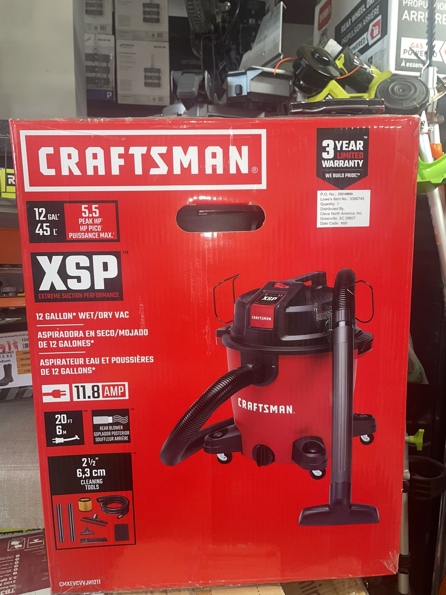 CRAFTSMAN 12-Gallon 5.5 HP Corded Wet/Dry Shop Vacuum with Accessories Included