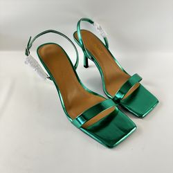 Anne Michelle Zeal 97 Green Metallic Strappy Heels Size 7 Slingback Sandals