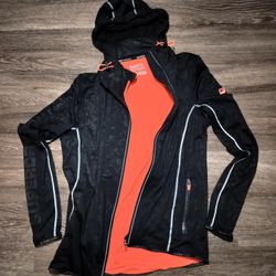 Superdry Sport Gym Tech Hybrid Hoodie Men's 2XL Black Camo Full Zip Jacket Reflective