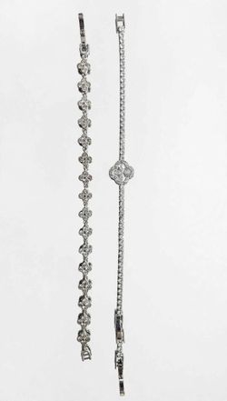Silver Crystal Tennis Bracelets Set of 2