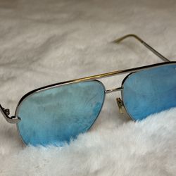 Quay X Desi High Key Silver and Blue Mirrored Aviator Sunglasses 