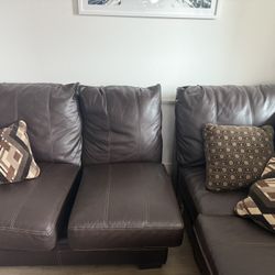 Faux Leather Dark Brown Sofa, 2 Separate Pieces Easily Separated