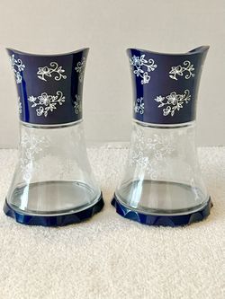 Temptations Salt & Pepper Shakers/Grinders-Glass Body-Dark Blue with White Flowers