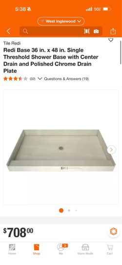 Tile Redi Redi Base 36 in. x 48 in. Single Threshold Shower Base with Center Drain and Polished Chrome Drain Plate