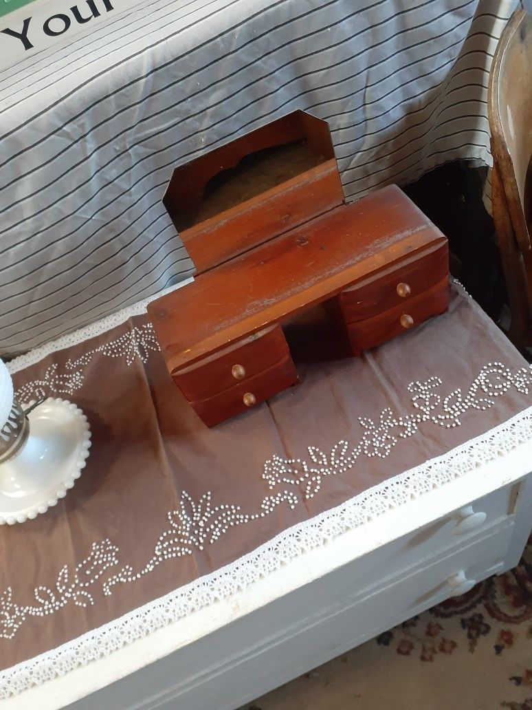 Very Old Cedar Jewery Box With Mirro