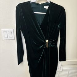 Calvin Klein, Evening Dress, Dark Green With Golden Accessories Size 10 