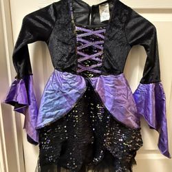 Spirit Halloween Mystic Witch Black & Purple Sequin Costume Dress Child Size S