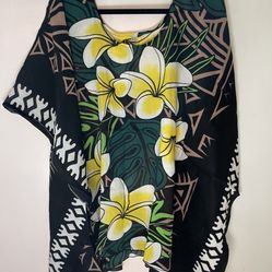 Tropical Plumeria Poncho Cover-up
