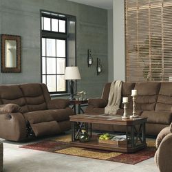 Tulen Chocolate Reclining Living Room Set (SOFA and LOVESEAT