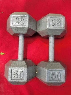 SET OF 50LB.  HEXHEAD DUMBBELLS TOTAL 100LBs  11525 S HALSTED DUNKIN DONUTS/7111.S WESTERN WALGREENS  
90$  CASH ONLY AS IS.