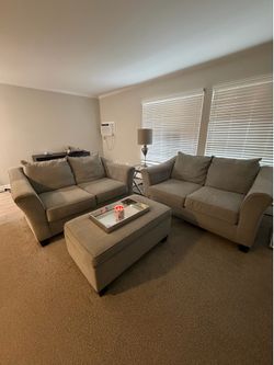 2 Grey Love Seats + Ottoman