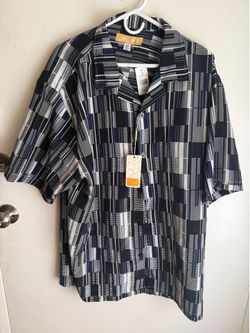 NWT Silver Silk Mens Short Sleeve Shirt XXL Geometric Print