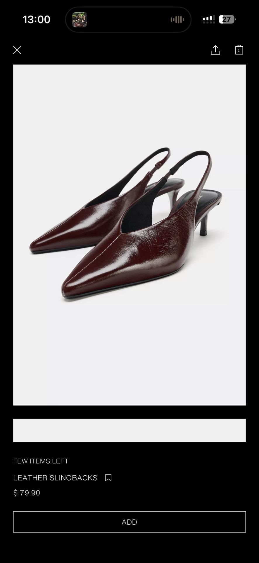 Brand New Zara Leather Slingbacks Size 6