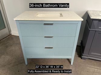 36" Bathroom Vanity with Engineered Marble Countertop & Solid Wood & Plywood Cabinet  # 3485