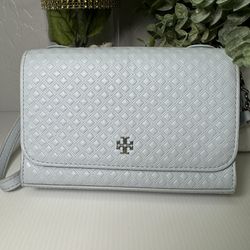 Tory Burch Beautiful Light Blue Crossbody Bag with Silver-Toned Hardware