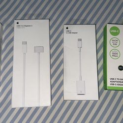 Apple USB-C Digital AV Multiport Adapter, MagSafe 3 Cable, USB Adapter + Belkin Gigabit Ethernet Adapter