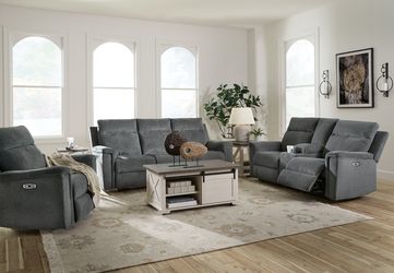 Barnsana Gravel Power Reclining Sofa, Loveseat and Recliner
