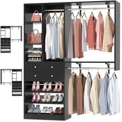 Closet System - 5FT Small Closet System with Drawers, 60" Closet Organizer System with Reversible Hanging Shelving, Closet Systems for Small/Walk-in C