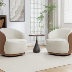SEYNAR Modern Velvet and PU Leather 360 Degree Swivel Accent Chair Set of 2