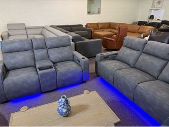 Furniture- Zero gravity fabric power recliner sofa- Greymel