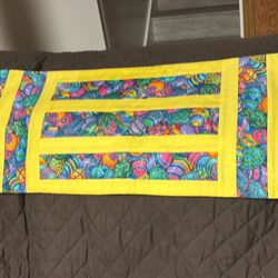 Think Spring! Hand sewn Easter Springtime table runner doilie patchwork patterns Easter eggs 38x12