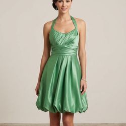 David’s Bridal formal satin dress 10 Prom wedding party bubble hem halter neck
