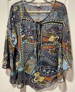 World Unity Woman Paisley Tassel Blouse Size 1X
