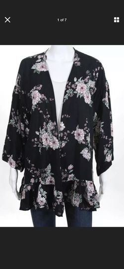 Pleione Womens Cardigan Size Medium Blue Pink Long Sleeve Floral