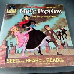Vintage 1977 Disney Mary Poppins 24 Page Reed Along Book And Record Set 331/3 RPM