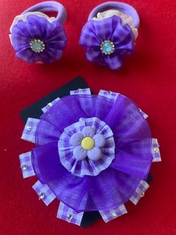 Purple hair clip, ribbon hair ties