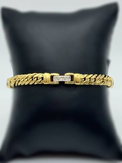 14k solid yellow gold fashion 0.1 CTW Natural Diamond Cuban unisex 7.5” bracelet 6mm