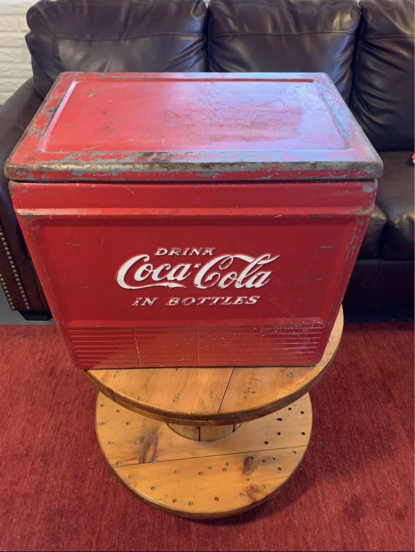 Coca Cola Ice Chest And Wooden Rack