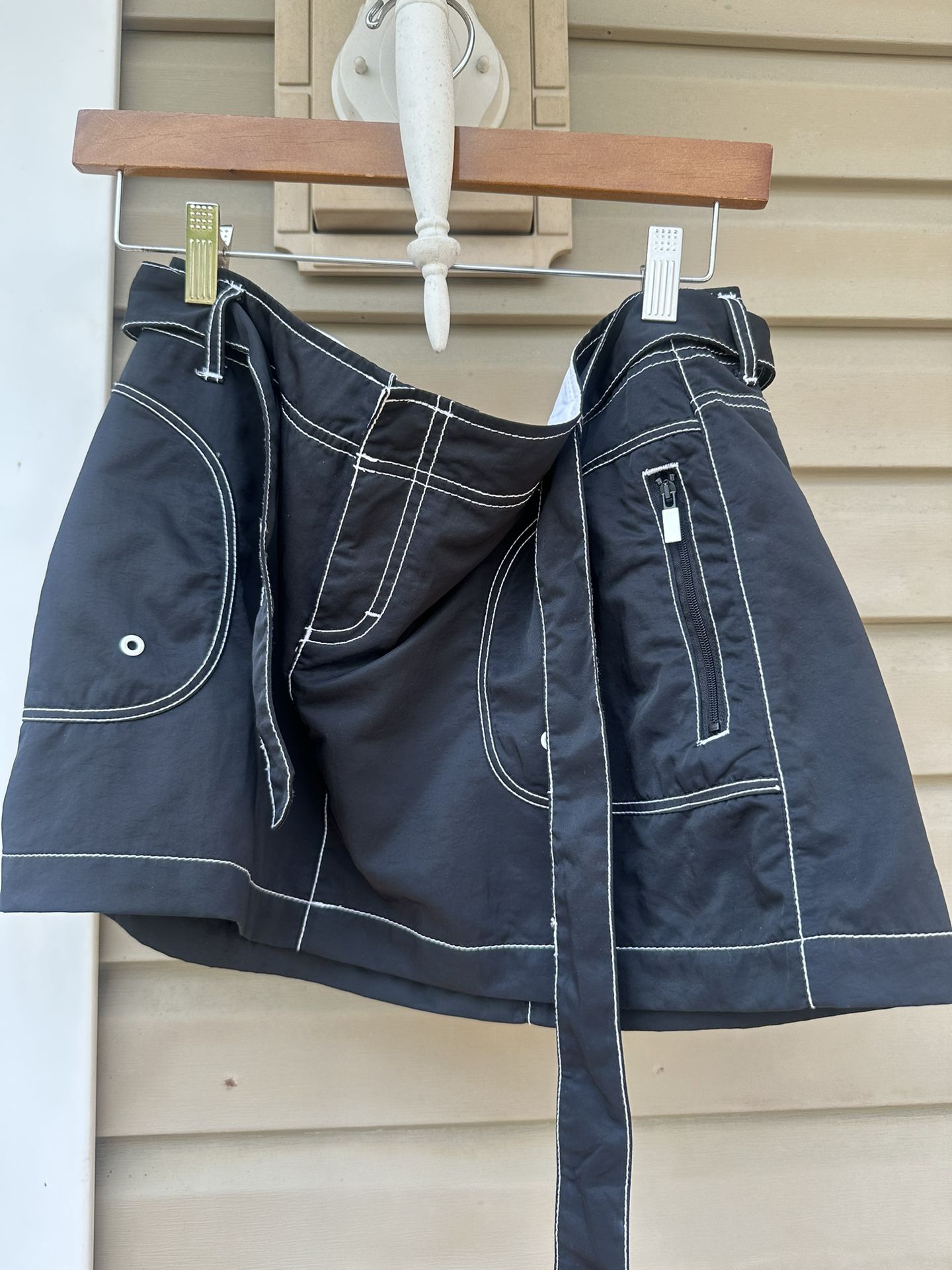 NWOT! Nautica Swimwear Small Black Skirt, Bottom. White outer stitching, belt