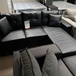 Black Leather Couch LED LIGHTING 