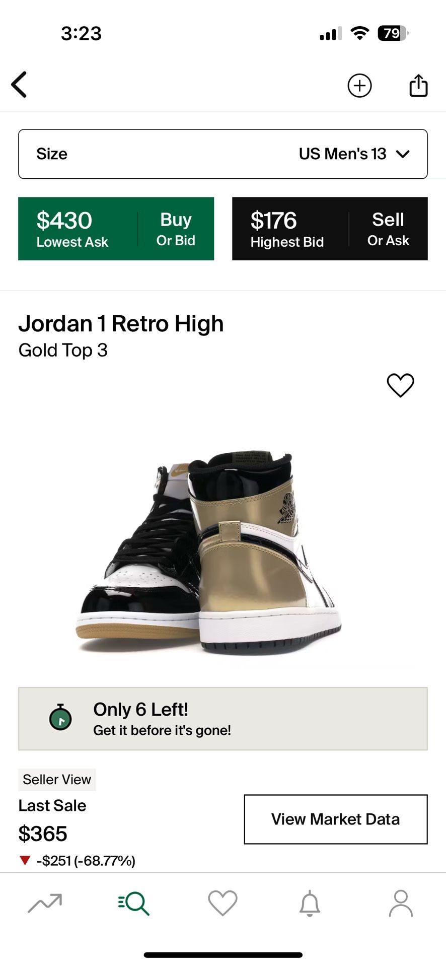 Nike Air Jordan 1 Top 3 Gold Sz 13