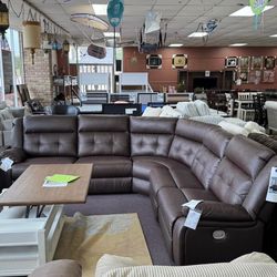 Genuine Leather Power Reclining Sectional 