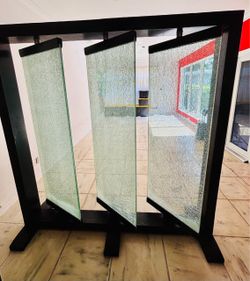 3-Panel Glass Room Divider with Black Frame